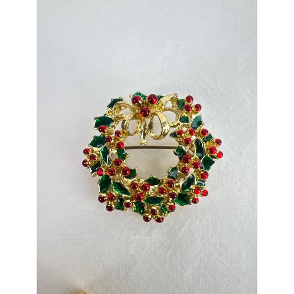 VTG Christmas Brooch Pin Lot Goose Wreaths Nativity Santa Holly Wreath - Picture 2 of 4